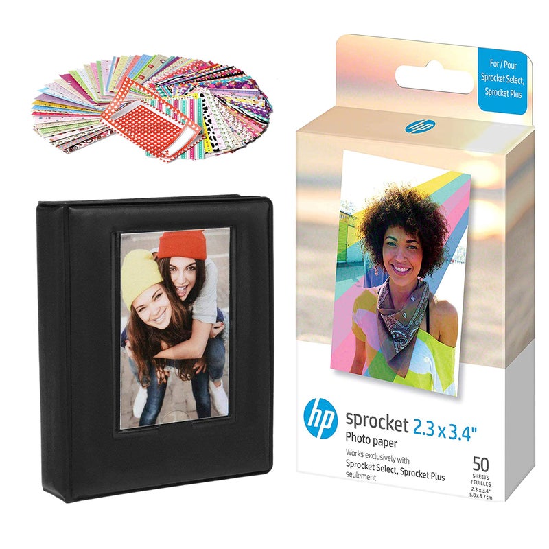 HP Sprocket 2.3 x 3.4 Premium Zink Sticky Back Photo Paper (50 Sheets) Starter Bundle - Image 1